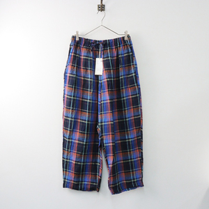  ultimate beautiful goods 2022SSne straw bnest Robelinen check wide pants F/ blue bottoms [2400013904735]