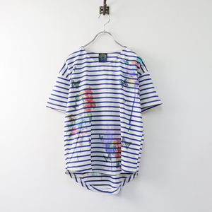  new goods unused scalar ScoLar flower print bo-ta- T-shirt M/ blue short sleeves tops blouse floral print [2400013903936]