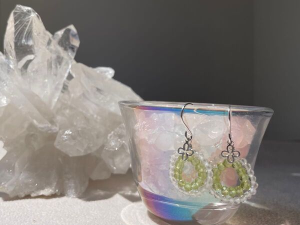 天然石 水晶 ペリドット ピアス