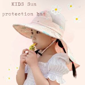 キッズ 帽子 日よけ 女の子 男の子 ハット 海 サファリハット ピンク 日焼け防止 UVカット 紫外線対策