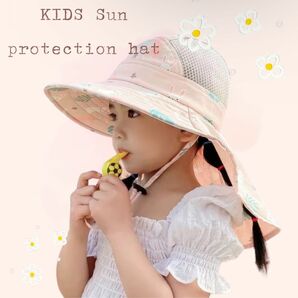 キッズ 帽子 日よけ 女の子 男の子 ハット 海 サファリハット ブルー 日焼け防止 UVカット 紫外線対策