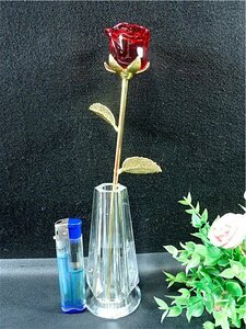 超美品水晶のバラ置物(ロマンチックなプレゼント)173U8-72U11D
