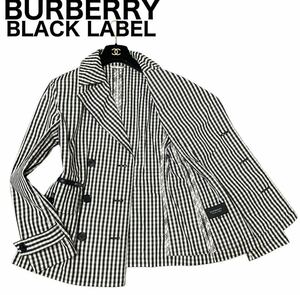 BURBERRY BLACK LABEL バーバリーブラックレーベル　ショート丈トレンチコート　スプリングコート　ダブル　チェック総柄　ジップ　サイズM