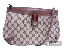 GUCCI グッチ 904 02 026 オールドグッチ ヴィンテージ シェリーライン GG柄 PVC×レザー ショルダーバッグ ブラウン系 _画像1