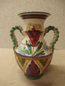 Art hand Auction 0540275w [Vase à fleurs Brogioni italien] ITALIE/Vase avec oreilles/Pot/Fait main/Vase à fleurs/Céramique/Article d'occasion, meubles, intérieur, Accessoires intérieurs, vase
