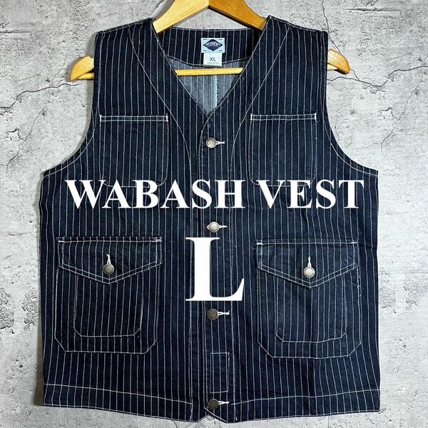 ●新品● ウォバッシュ　デニム　アメカジ　L ベスト　ミリタリー　ストライプ　VEST ワークベスト