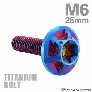 M6×25mm P1.0 64チタン合金 トルクス穴 フランジ付き ボタンボルト 焼きチタンカラー JA1386