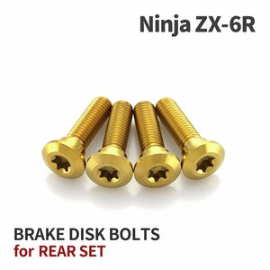 Ninja ZX-6R 64チタン ブレーキディスクローター ボルト リア用 4本セット M8 P1.25 カワサキ車用 ゴールドカラー JA22015