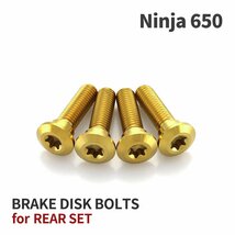 ニンジャ650 Ninja 64チタン ブレーキディスクローター ボルト リア用 4本セット M8 P1.25 カワサキ車用 ゴールドカラー JA22015_画像1