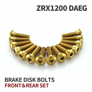 ZRX1200 DAEG 64チタン ブレーキディスクローター ボルト フロント リア 14本セット M8 P1.25 カワサキ車用 ゴールドカラー JA22103