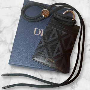 【現行品★付属品完備】DIOR カードホルダー ストラップ付 CDダイヤモンド ブラック タッチID