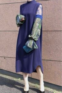 Mame Kurogouchi Stained glass sleeve dress Green Blue