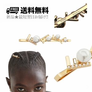 K547.. FENDI フェンディ ヘアピン ヘアクリップ パール Fendi First Hair Clip ロゴ イタリア製 8AH795ALICFI8A4 ★ ゴールド