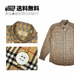 K489-S.. BURBERRY Burberry проверка рубашка Classic мужской Logo длинный рукав Италия производства * Camel 