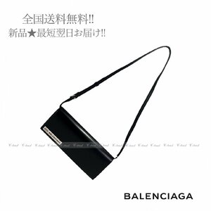 J787.. BALENCIAGA バレンシアガ ハンドバッグ クラッチ ショルダー ストラップ プレート ロゴ イタリア製 ★ 1000 ブラック