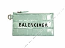 K196-GA.. BALENCIAGA バレンシアガ カードケース コインケース キーリングストラップ付 ロゴ イタリア製 ★ 3962 GREEN ACQUA_画像2