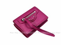 J842-FU.. BALENCIAGA バレンシアガ 財布 ウォレット ネオクラシック 3つ折り ロゴ カーフ イタリア製 ★ 5616 FUCHSIA_画像6