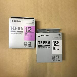 テプラ PROテープカートリッジ SC12V 12mm（パステル・紫・黒文字）　と　SS12K(白・黒文字)２個セット