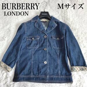 美品 BURBERRY デニムジャケット ノバチェック インディゴ ブルー M バーバリーロンドン ブルゾン