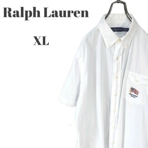  с дефектом Ralph Lauren Ralph Lauren короткий рукав кнопка down рубашка вышивка ввод . с карманом белый лен linen. мужской XL размер 