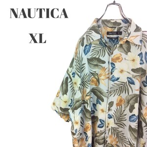 NAUTICA ノーティカ 半袖 アロハシャツ シルク素材 ベージュ系 他 花柄 メンズ XLサイズ