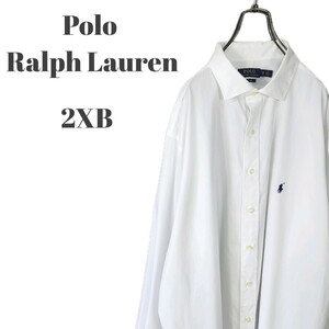Polo Ralph Lauren ポロラルフローレン 長袖シャツ カラーキーパー ワンポイントロゴ ポニー刺繍 ホワイト 大きいサイズ メンズ 2XBサイズ