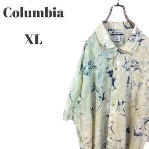 Columbia コロンビア 半袖シャツ ロゴ入り胸ポケット付き ベージュ系 総柄 メンズ XLサイズ