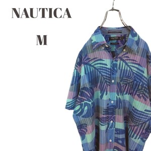 NAUTICA ノーティカ 半袖BDシャツ 胸ポケット付き マルチ系 総柄 メンズ Mサイズ