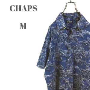 CHAPS チャップス 半袖BDシャツ 胸ポケット付 裾ロゴ ブルー系 総柄 メンズ Mサイズ