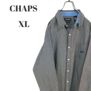 CHAPS チャップス 長袖ボタンダウンシャツ 刺繍ロゴ 胸ポケット付き パープル系 チェック メンズ XLサイズ