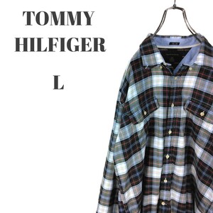 TOMMY HILFIGER トミーヒルフィガー 長袖ボタンダウンシャツ フラッグ刺繍 ロゴ入り胸ポケット グリーン 他 チェック メンズ Lサイズ