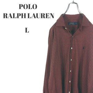Polo Ralph Lauren ポロラルフローレン 長袖シャツ カラーキーパー付き ワンポイントロゴ ポニー刺繍 レッド系 他 チェック メンズ Lサイズ