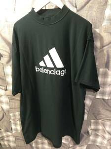 正規品 BALENCIAGA バレンシアガ adidas アディダス コラボ 23SS ロゴ刺繍 オーバーサイズ Tシャツ サイズ2 グリーン　FK