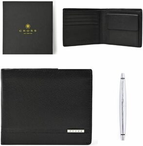 [クロス] レザーコレクション ウォレット ＆ ボールペン 二つ折り 財布 薄型 コンパクト ブラック 本革 キズがつきにくい リ