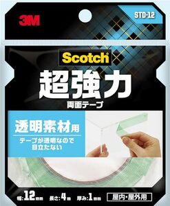 幅12mm 素材用 長さ4ｍ 透明 スコッチ 超強力 両面テープ STD-12 セミロング 1.透明素材用_c.幅12ミリ長さ4.