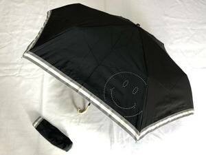 晴雨兼用傘　日傘　折りたたみ傘　裏PU(ポリウレタン)加工スマイル　縁テーピング　黒　新品