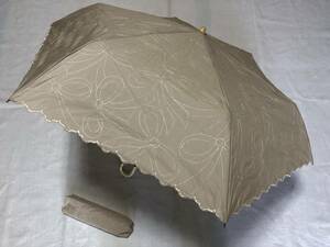 . rain combined use umbrella parasol folding umbrella ribbon embroidery beige new goods 