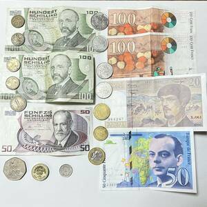 旧紙幣 硬貨 外国銭 まとめて◆フランス フラン サンチーム◆オーストリア シリング グロッシェン◆イギリス ポンド◆スイス ラッペン など