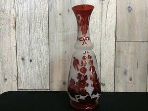 ヴィンテージ ガラス製 花瓶 フラワーベース 赤ｘ白 鳥 花 アンティーク レトロ 1905451