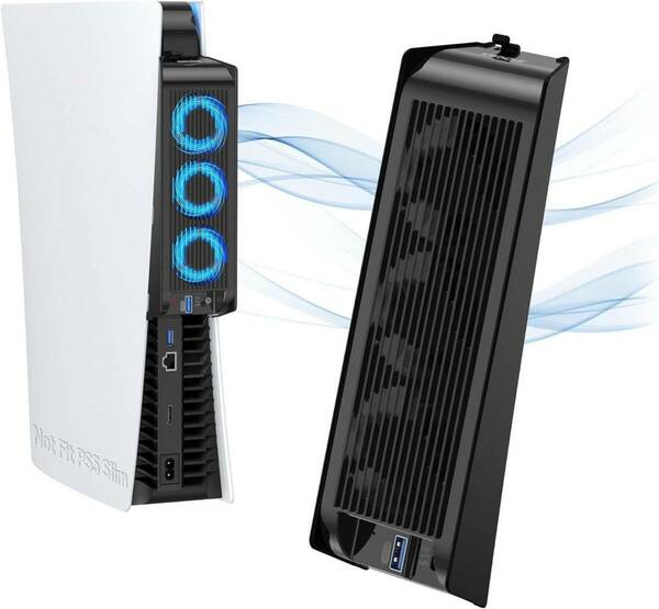 PS5アクセサリ用の冷却ファン LEDライト付き 冷却ファン コンソール用放熱 3.0 USBポート付 外付けクーラー ディスク版 デジタル版に対応 