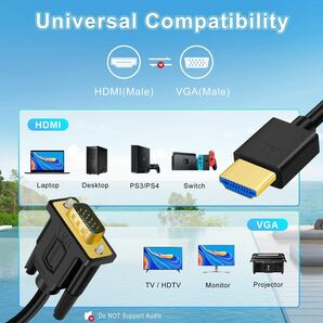 HDMI VGA 変換ケーブル, 1080p@60Hz HDMI オス to VGA オス ラップトップ, PC, モニター, プロジェクター, HDTV, Xboxなどに対応 (1M)の画像3
