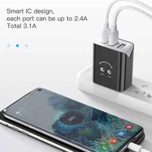 USB 充電器 USB コンセント 【2個セット PSE認証済】 ACアダプター 3ポート3.1A iPhone/Android 等のUSB機器対応 (ブラック)の画像2