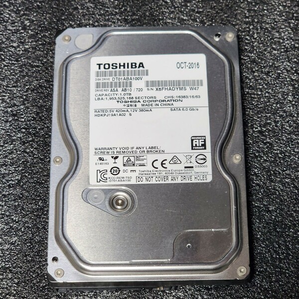 【送料無料】TOSHIBA DT01ABA100V 1000GB/1TB 3.5インチ内蔵HDD 2016年製 フォーマット済み 正常品 PCパーツ 動作確認済