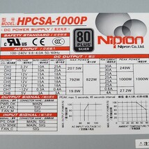 ニプロン NIPRON HPCSA-1000P 1000W 80PLUS SILVER認証 ATX電源ユニット フルプラグイン 動作確認済み PCパーツ_画像2