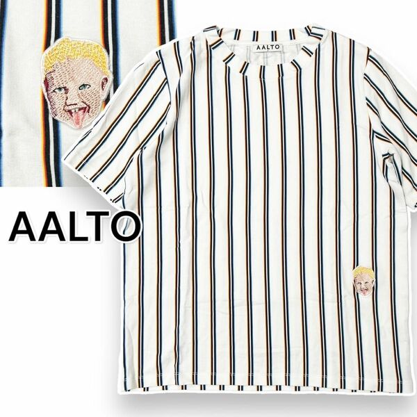 AALTO アールト Tシャツ ストライプ ワッペン ホワイト 34　　　