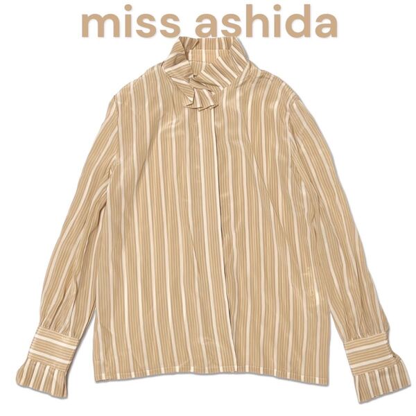 miss ashida ミスアシダ ブラウス フリル ハイネック ストライプ シルク混