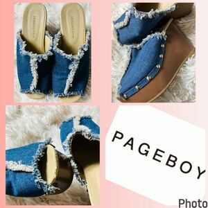  Pageboy * авария Denim * ножек длина * стиль прекрасный человек * Wedge подошва * шлепанцы 