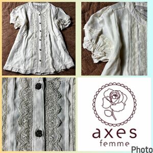  axes femme * beautiful goods * dot design * puff sleeve * rose button blouse 