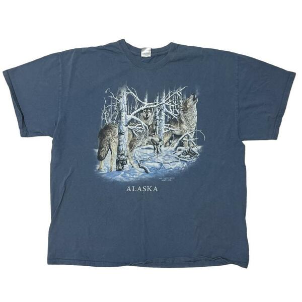 GILDAN 半袖Tシャツ アニマルT アラスカ オオカミ 雪 US古着e39 XXL相当