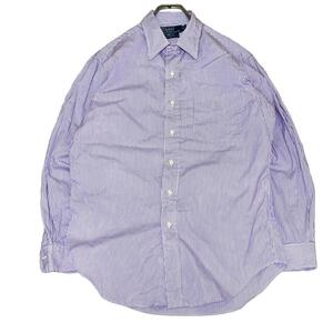 ポロラルフローレン 紫白ストライプ ANDREW 長袖シャツ 胸ポケットf96 XL相当